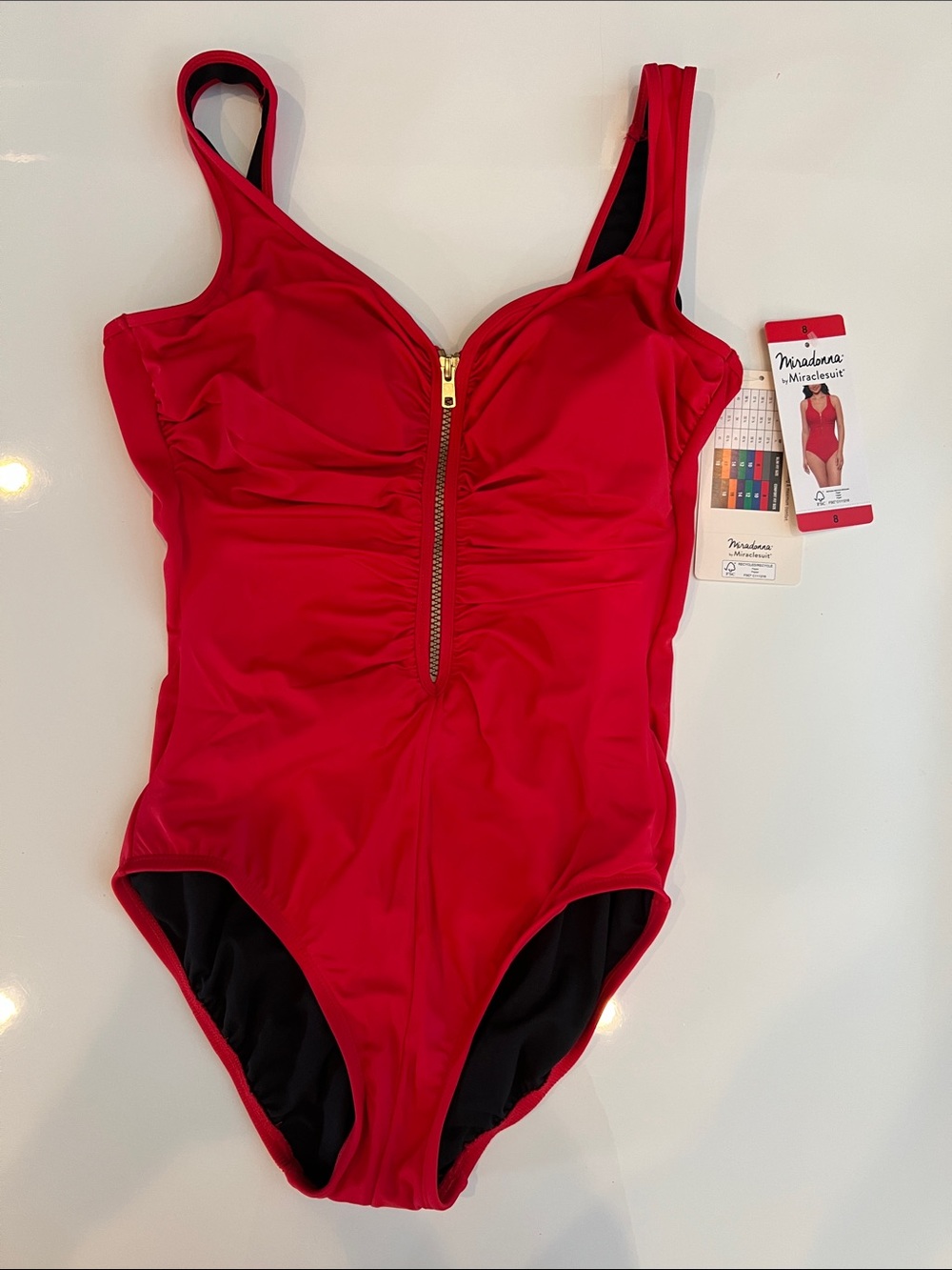New Miradonna by Miraclesuit Bright Red Zip-Front One-Piece Swimsuit